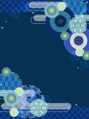 夏色の和風柄の背景、縦型の美しいテンプレート