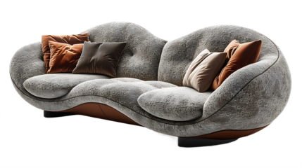 Cream modern couch with elegant curve design isolated on transparent background