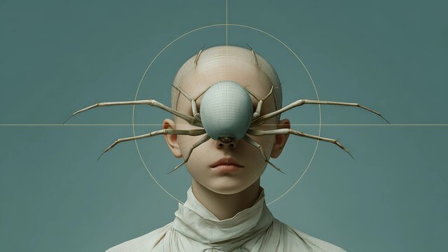 Surreal Art Child with Spider and Egg - Symbolic Digital Painting