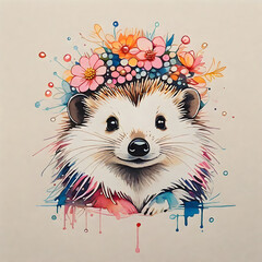 glad hedgehog wearing flower wreath