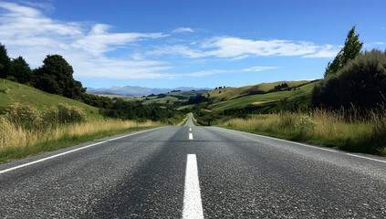 Empty Road Leading to Rolling Hills