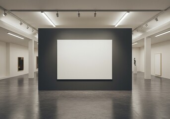 Modern Gallery Interior With Empty White Canvas Photo Exhibition Showcase