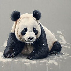 panda resting, grey bg