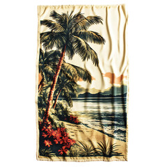 Retro Beach Towel with Large Vintage Inspired Print Isolated on Transparent Background