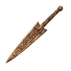 A Wooden Arrow with Norse Runic Inscriptions Viking Isolated on Transparent Background