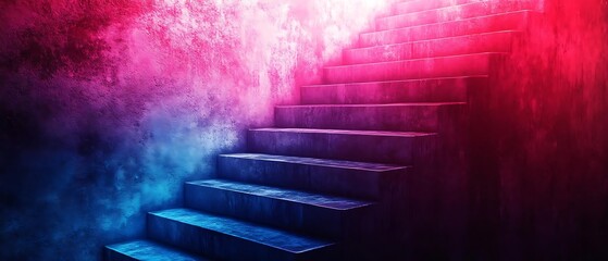Neon stairs, colorful wall, ascent