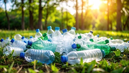Plastic bottles park pollution.