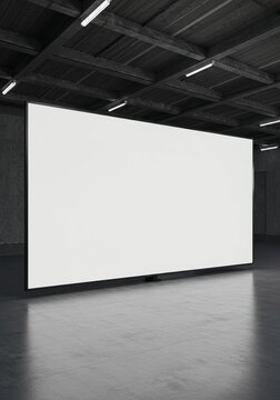 Photo Blank Screen In Modern Industrial Interior With Concrete Walls And Dim Lighting