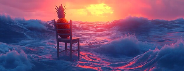 Pineapple sunset ocean chair fantasy art