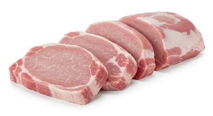 Photo of Freshly Sliced Raw Pork Meat Isolated on White Background
