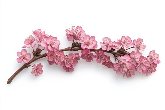 Pink blossoms on branch against white
