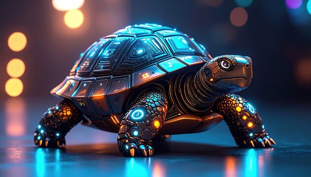 Cyber Tortoise with Neon Lights.