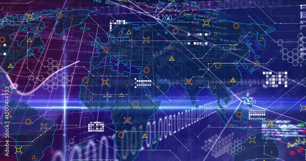 Poster wireframe north america outline forming extending triggers data nodes linking streaming analytics