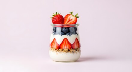 Delicious Yogurt Parfait with Layers of Creamy Yogurt, Fresh Strawberries, Blueberries, and Crunchy Granola