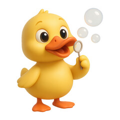 PNG Cute duck blowing bubbles joyfully.