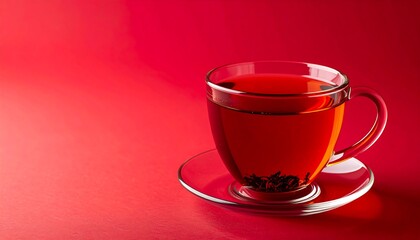Fototapeta premium Red Tea Cup on Red Background - Vibrant color backgrounds