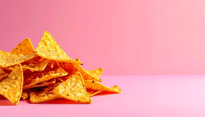 Spicy Tortilla Chips on Pink Background - Minimalist food photography