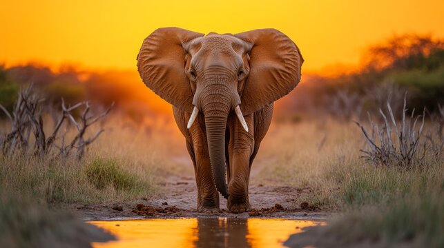 Majestic elephant at sunset african savanna wildlife photography natural habitat front view serenity and strength