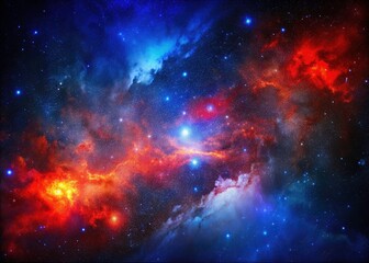 Fototapeta premium Panoramic Starry Night, Red Blue Frame, Cosmic Landscape, Galaxy Photography, Celestial Art