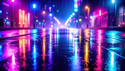 Rainy Neon City Street at Night.