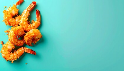 Crispy Fried Shrimp on Teal Background - Vibrant color palettes