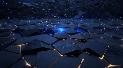 Obraz premium Dynamic blue light patterns on black surface abstract art dark environment artistic viewpoint visual concept