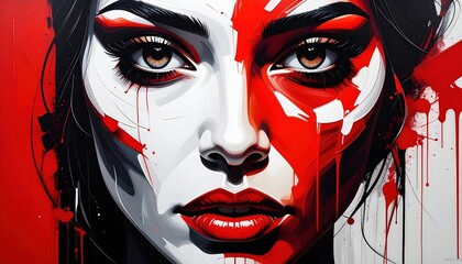Red Abstract Woman Portrait.