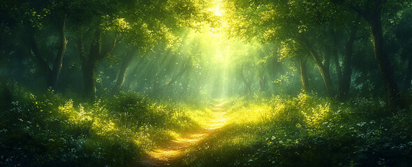 Obraz premium Enchanted Forest Path A Magical Journey Through Lush Greenery