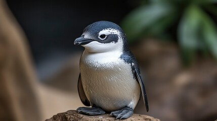 Adorable Little Humboldt Penguin Chick on Rock