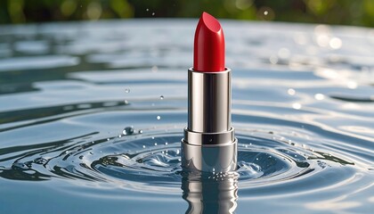 Red Lipstick Floating on Water.