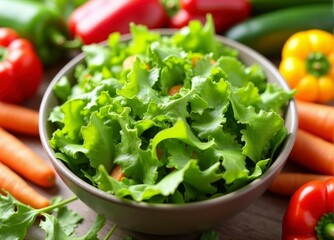 A bowl of lettuce and carrots on a wooden table.