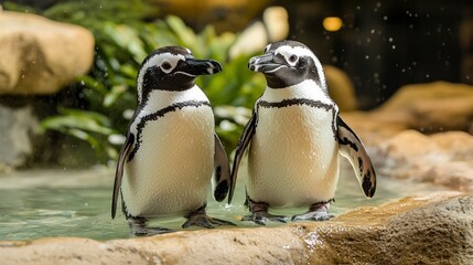 Obraz premium Two Adorable Humboldt Penguins in a Close Encounter
