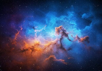 Fototapeta premium Photo Of A Majestic Nebula With Blue And Orange Hues Set Against The Dark Cosmos