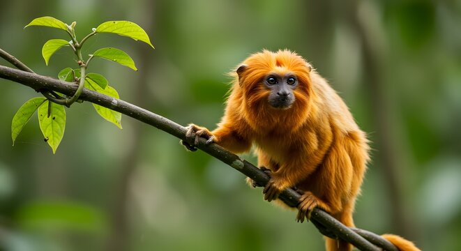 Golden Lion Tamarin Monkey in Rainforest Habitat Wildlife Photography