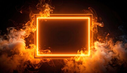 Fiery Neon Frame with Smoke Background.