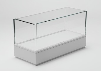 3D Render of a Modern White Display Showcase with Glass Panels Photo