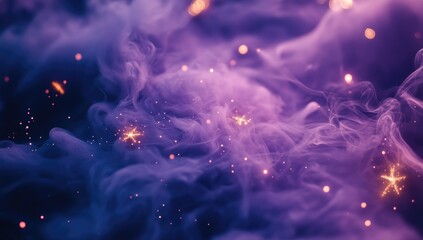 Abstract smoke, purple, gold glitter