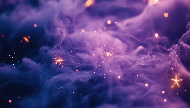 Abstract smoke, purple, gold glitter - Powered by Adobe
