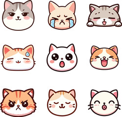 Set Cat's Head Cute Kawaii Expression