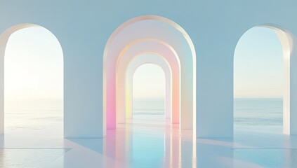 Pale arches, pastel hues, ocean view
