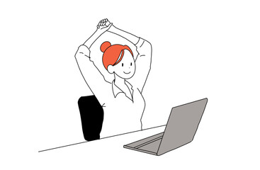 デスクでストレッチをするビジネスパーソン（在宅ワーク）