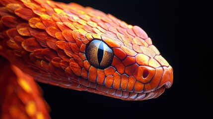 Fototapeta premium Close-up of a vibrant orange snake's head, detailed scales and captivating eye