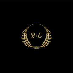 BE beautiful, feminine and elegant wedding monogram initial logo with circle floral gold