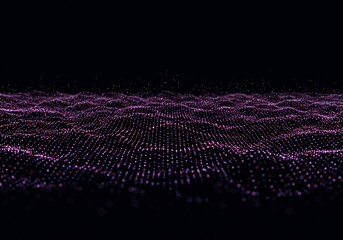 Abstract Digital Wave Background with Purple Particles on Black