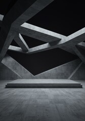 Fototapeta premium Abstract Concrete Structure With Geometric Design in Grayscale Background Photo