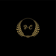 BC beautiful, feminine and elegant wedding monogram initial logo with circle floral gold