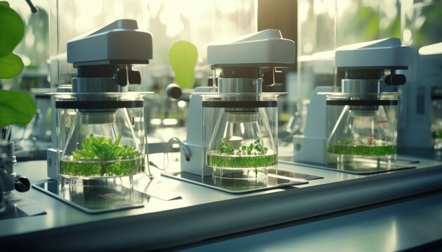 Microscopi e campioni vegetali in laboratorio