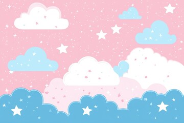 Pastel clouds and stars on a pink background