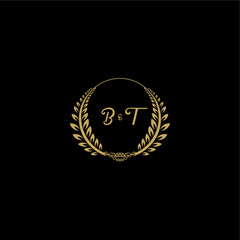 BT beautiful, feminine and elegant wedding monogram initial logo with circle floral gold