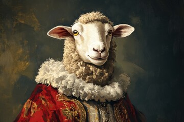Renaissance Sheep Portrait: A Vintage Art Piece in Historical Fashion
